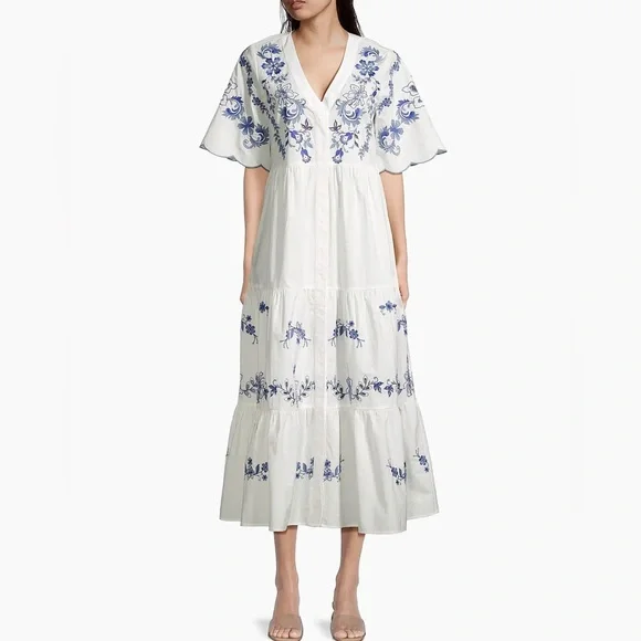 johnny was white embroidered dress Johnny Was Provence Blouse White Long Button Top Flower Embroidery Ant– Bag  Lady Shop main image 1